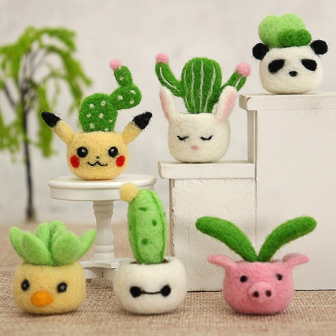3 pcs in One Pack Lovely Adorable Animal Cactus Plant Wool Needle Felt Material Decoration For Birthday Friend DIY Gift ► Photo 1/6