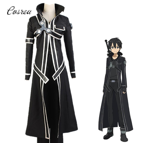 Sao Kirito Cosplay Costume Black, Anime Trench Coat Mens