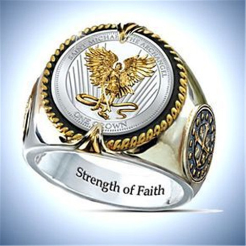 Punk Fashion Army Badge Signet Ring Men's Gold 