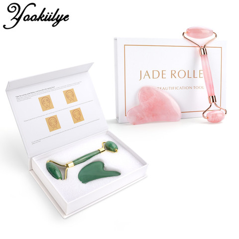 Quartz Jade Roller Heart Guasha Scraping Board Slimming Face Lift Massager Facial Massage Facial Jade Stone Skin Beauty Care Set ► Photo 1/6