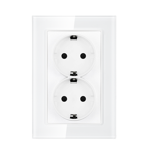 VISWE  upright double Socket,White Crystal Glass,AC 110-250V,Wall Powerpoints With Plug,16A EU double socket ► Photo 1/2