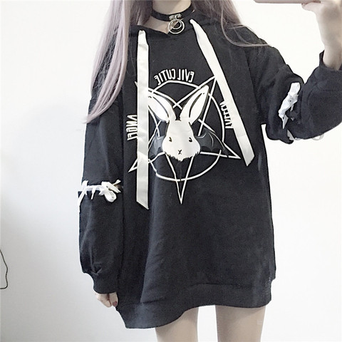 Paris Girl Harajuku Print Lace Up Women Fleeces Hoodies Gothic Punk Oversize Velvet Hooded Sweatshirt Pullover Streetwear ► Photo 1/5