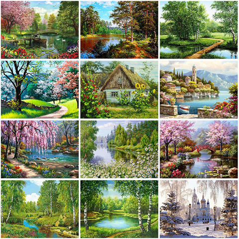 Villa Scenery DIY 5D Diamond Painting Full Round Resin Mosaic Landscape Diamond Embroidery Picture Rhinestone Home Decor Gift ► Photo 1/6