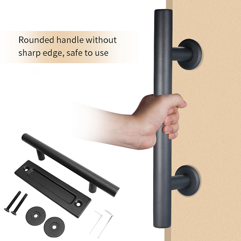 12inch Black Carbon Steel Sliding Barn Door Handle Recessed Pull Hardware Set ► Photo 1/6