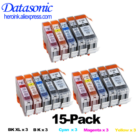 DAT PGI-520 CLI-521 Ink Cartridges Compatible with Canon PIXMA iP 3600 4600 4700 MP 540 550 560 620 630 640 980 MX860 Printer ► Photo 1/6