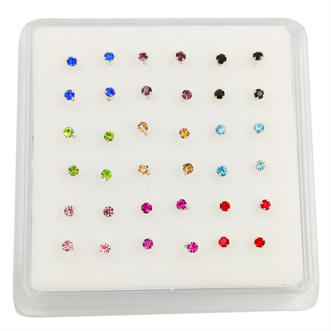 925 sterling silver Mix-color 2 mm crystal nose stud indian nose pin bone 36pcs/pack ► Photo 1/6