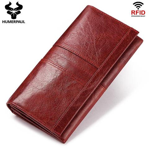 High-end Women's Genuine Leather RFID Long Wallet Female Casual Day Clutch Soft Cards Holder Phone Case Passport Holder ► Photo 1/6