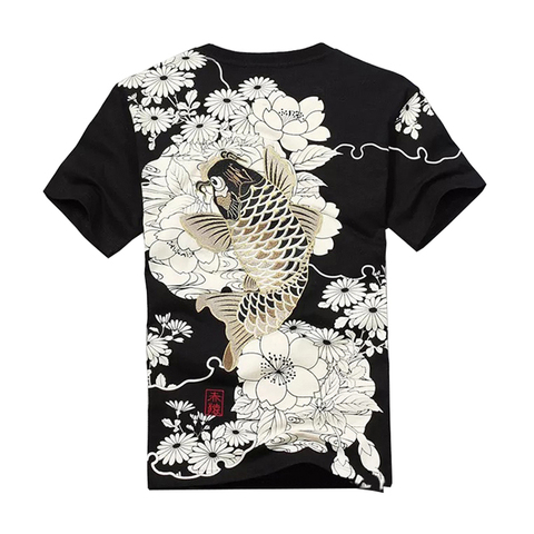 2022 New Arrival Hip Hop Knitted Tshirt Homme Hot Sale T Shirt Men Goods Embroidery With Short Carp Tattoo O-neck Cotton Casual ► Photo 1/6