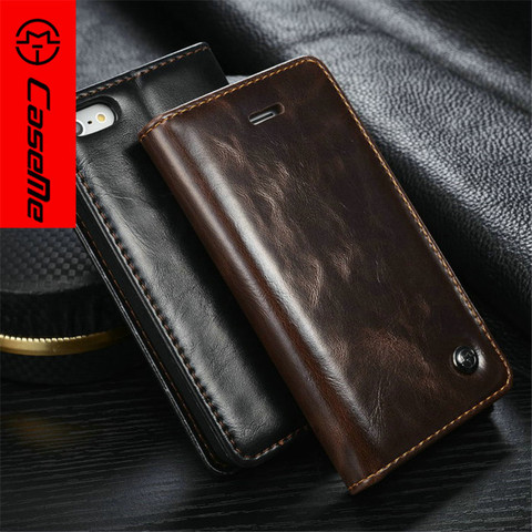 CaseMe Brand Luxury Business Genuine Leather Flip Stand Case for iPhone 5 5S SE Wallet Cover for iphone 7 6 6S Plus Leather Case ► Photo 1/6