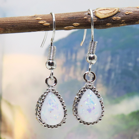 1Pair Hot Vintage Retro Earrings For Women Jewelry Silver Color Drop Imitation Opal Stone Bohemia Vintage Earrings Accessories ► Photo 1/6