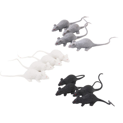 Pack of 12 Plastic Fake Rat Mouse Mice Toy, Set of 3: Black, Gray, White. Prank Joke Scary Trick Bugs for Party Halloween ► Photo 1/6