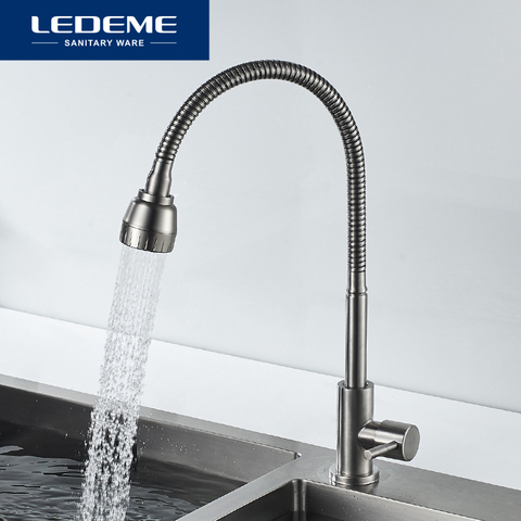 LEDEME Kitchen Faucet 360 Degree Rotatable Spout Single Handle Sink Adjustable Pull Down Spray Mixer Taps Deck Mounted L74295 ► Photo 1/6