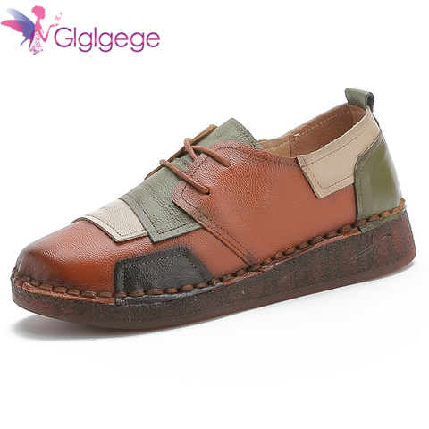 Glglgege 2022 New Women Old Mother Ladies Female Cow Genuine Leather Shoes Flats Loafers Slip On Casual National Style 35-41 ► Photo 1/6