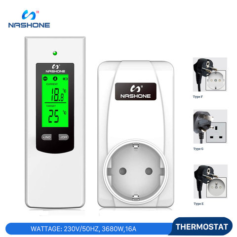 Nashone Wireless Thermostat 220V Thermostat Temperature,Digital Thermostat with Outlet Control Thermostat for Floor Termostato ► Photo 1/6