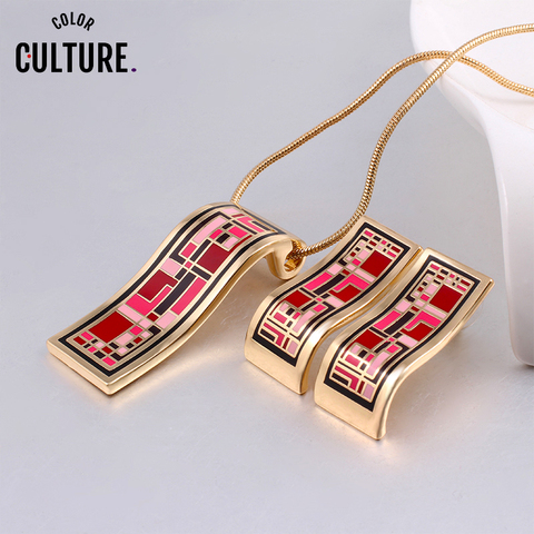2022New Arrival Dubai Gold Jewelry Sets for Women Red Elegant Classic Enamel Necklace Set  (Necklace, Earring) ► Photo 1/6