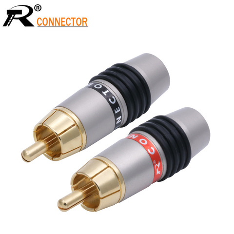 2Pcs/1Pair High quality Gold Plated RCA Connector RCA male plug adapter Video/Audio Wire Connector Support 6mm Cable black&red ► Photo 1/6