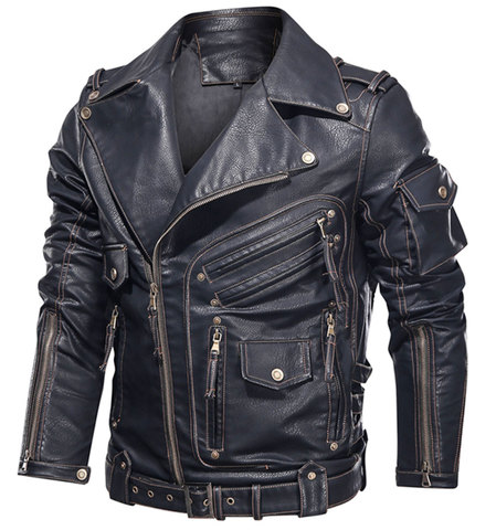 Mens Winter Leather Jacket Motorcycle PU Leather Jacket Men Cool Zipper Multi-pocket Leather Bike Chaquetas Hombre Coats ► Photo 1/6