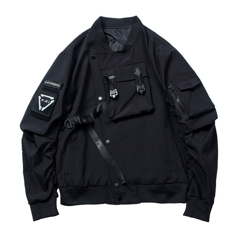 Techwear Black Hip Hop Punk Bomber Jackets Coats Men Japanese Streetwear Cotton Oversized Long Sleeve Casual Male Outerwear ► Photo 1/6