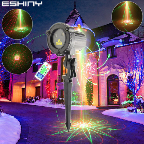 ESHINY Outdoor IP65 R&G Laser Moving 32 Patterns Projector Remote Christmas Party Wall Tree House Garden Landscape Light B203N7 ► Photo 1/6