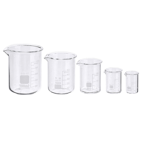 5pcs/set Glass Beaker 5/10/25/50/100ml Laboratory Measuring Cup Glassware For School Study Lab Glass Beaker Set ► Photo 1/6