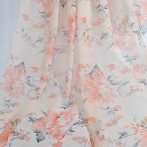 Peach Floral Chiffon Fabric By the Metre, Soft Lightweight Beige Flower Polyester Printed Fabric For Summer Dress, 150CM Wide ► Photo 1/6