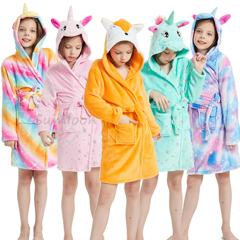 Children Towel Beach Baby Bath Robe Animal Rainbow Unicorn Hooded Bathrobes For Boys Girls Pyjamas Nightgown Kids Sleepwear Robe ► Photo 1/6