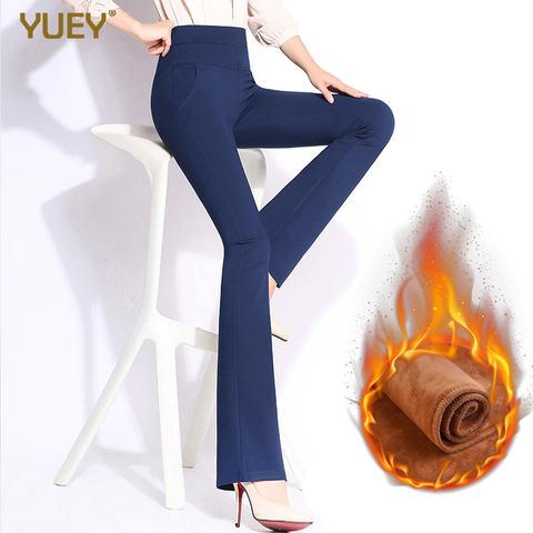 High Waist Plus Velvet Thicken Flared Pants Women Solid Color Plus Size With Hot Lining Elastic Slim Stretch Winter Trousers ► Photo 1/6