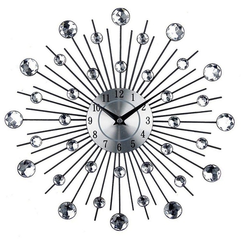 Vintage Metal Art Crystal Sunburst Wall Clock Luxury Diamond Large Morden Wall Clock Clock Design Home Decor ► Photo 1/6