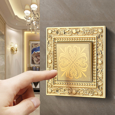 Luxurious metal hand-polished button switch pattern engraving control panel on the wall lighted  light switch 1/2/3 gang 1/2 way ► Photo 1/6