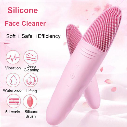 Electric Face Cleanser Silicone Face Cleaner Deep Cleaning Brush Vibration Massager Lifting Tightening Skin Care Tool Waterproof ► Photo 1/6