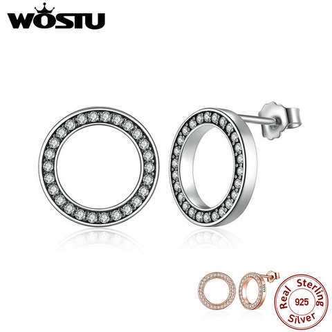 WOSTU Hot Fashion 100% 925 Sterling Silver Lucky Forever Circular Stud Earrings For Women Authentic Original Jewelry Gift ► Photo 1/6