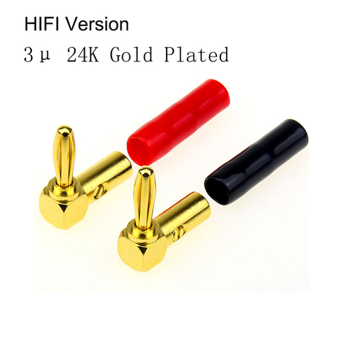 8 Pcs(4 Pairs) HIFI 90 degree banana connetor 3μ 24K Gold plated    banana  plug Right Angle ► Photo 1/4