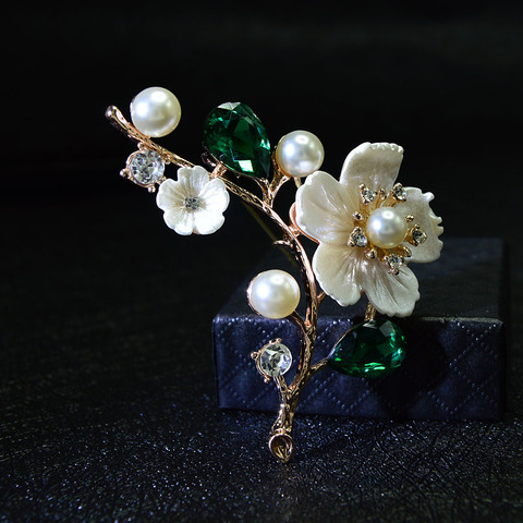 CINDY XIANG Shell And Pearl Flower Brooches For Women Elegant Fashion Pin Red Crystal Brooch Wedding Jewelry High Quality ► Photo 1/6