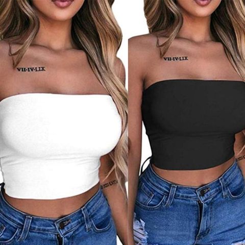 Womens Sexy Strapless Off Shoulder Crop Tube Top Solid Color