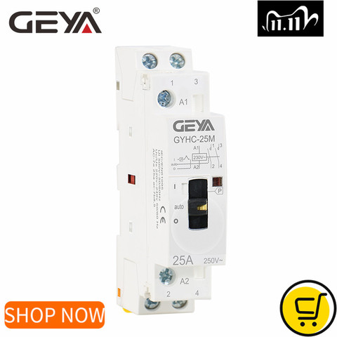 GEYA Manual Contactor  2P 16A 20A 25A 2NO or  2NC 220V 50/60Hz Manual Control Home Use AC Contactor Din Rail Type ► Photo 1/6