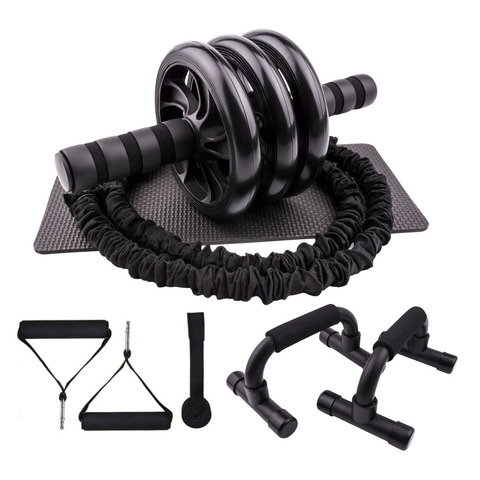 AB Wheel Roller with Resistance Bands Fitness Home Gym and Exercise Equipment Push-up Rack Chest Training Bar Door Anchor ► Photo 1/6