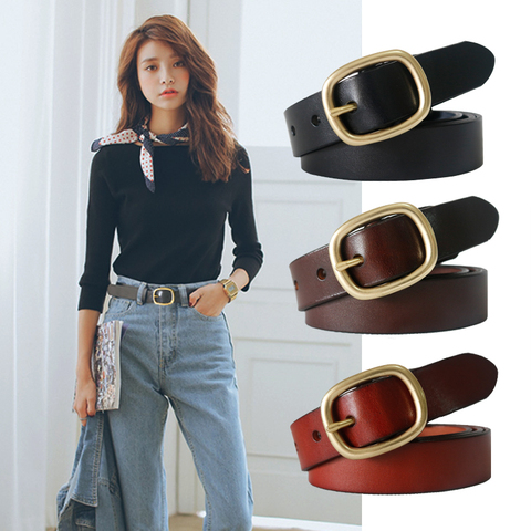 DINISITON New Women‘s Belt Genuine Leather Belts For Women Female Gold Pin Buckle Strap Fancy Vintage for Jeans Dropshipping ► Photo 1/6