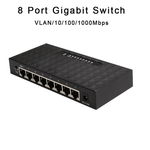 8Port Gigabit Switch 10/100/1000Mbps VLAN Hub Ethernet Switch RJ45 Desktop Network LAN Switch Full Half duplex Exchange ► Photo 1/6