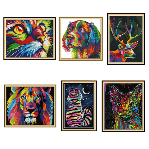 Colorful animal pattern print cross stitch kit abstract art animal painting 14CT 11CT embroidery kit DIY needlework embroidery ► Photo 1/6