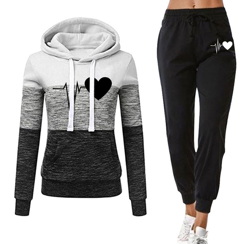 Tracksuit Women 2 Piece Set Winter Sweatshirt Print Hoodies+Pants Sportwear Women's Sports Suit Hooded Set Female Winter Clothes ► Photo 1/6