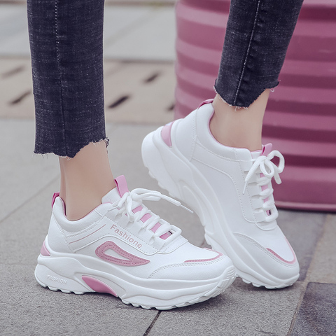 2022 New Women Casual Shoes Fashion Spring Summer Leather Sneakers Women Lace Up White Platform Dad Shoes Zapatos Mujer ► Photo 1/6