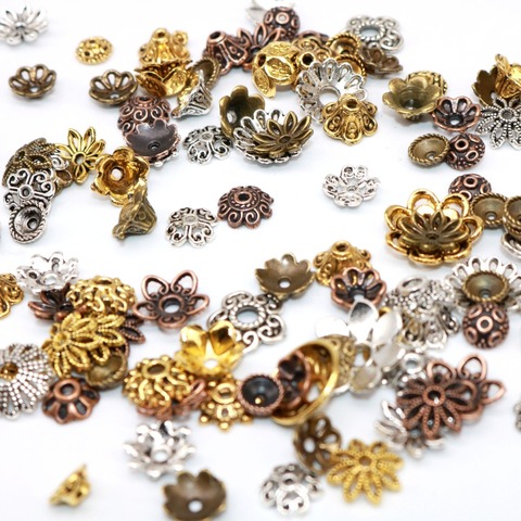 50-100pcs Alloy Mixed Size Tibetan Silver Plated Flower Gold Beads End Caps Metal Bead Caps Charms for Jewelry Findings ► Photo 1/6