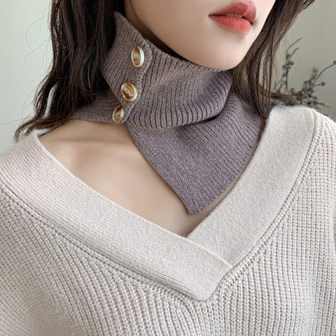 Women Winter Warm Solid Button Knit Neck Warmer Circle Outdoor Wrap Cowl Loop Snood Shawl Vacation Ski Climbing Scarf for Women ► Photo 1/6