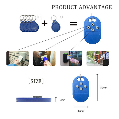 RFID Multiple Keyfob 4 or 5 in 125khz T5577 EM Writable IC 13.56Mhz M1k S50 UID changeable CUID Complex Keychain Tag ► Photo 1/6