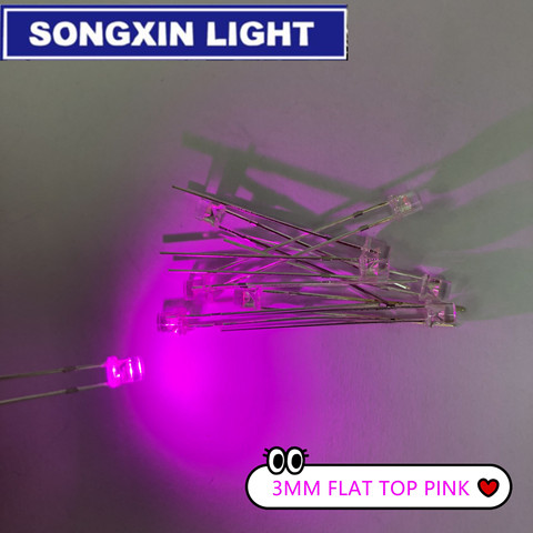 100pcs 3mm Water Clear Pink LED Diode Flat Top 3 mm Light-Emitting Diode Transparent LED Lamp Light Wide Angle High Brightness ► Photo 1/2