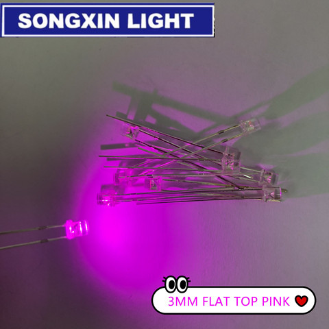 100pcs 3mm Water Clear Pink LED Diode Flat Top 3 mm Light-Emitting Diode Transparent LED Lamp Light Wide Angle High Brightness ► Photo 1/2