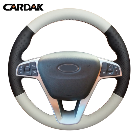 CARDAK DIY Hand-stitched Grey Artificial Leather Orange Car Steering Wheel Cover for Lada Vesta SW 2015 2016 2017 XRAY 2015 2016 ► Photo 1/5