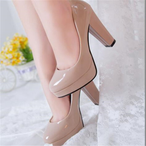 Hot Women Pumps Shoes Women PU Leather Shallow Slip-On Round Toe High heels Wedding Party Derss shoes Mujer Plus size 34-42 New ► Photo 1/6