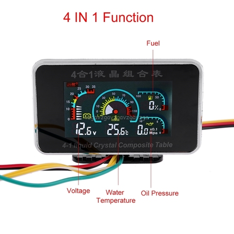 4 In 1 LCD Car Digital ALARM Gauge Pressure Voltmeter Volt Water Temperature Oil Pressure Fuel Gauge Temperature Sensor O24 19 ► Photo 1/6