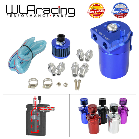 WLR - Baffled Aluminum Oil Catch Can Reservoir Tank / Oil Tank With Filter Universal 9mm / 13mm / 15mm fittings WLR-TK64 ► Photo 1/6